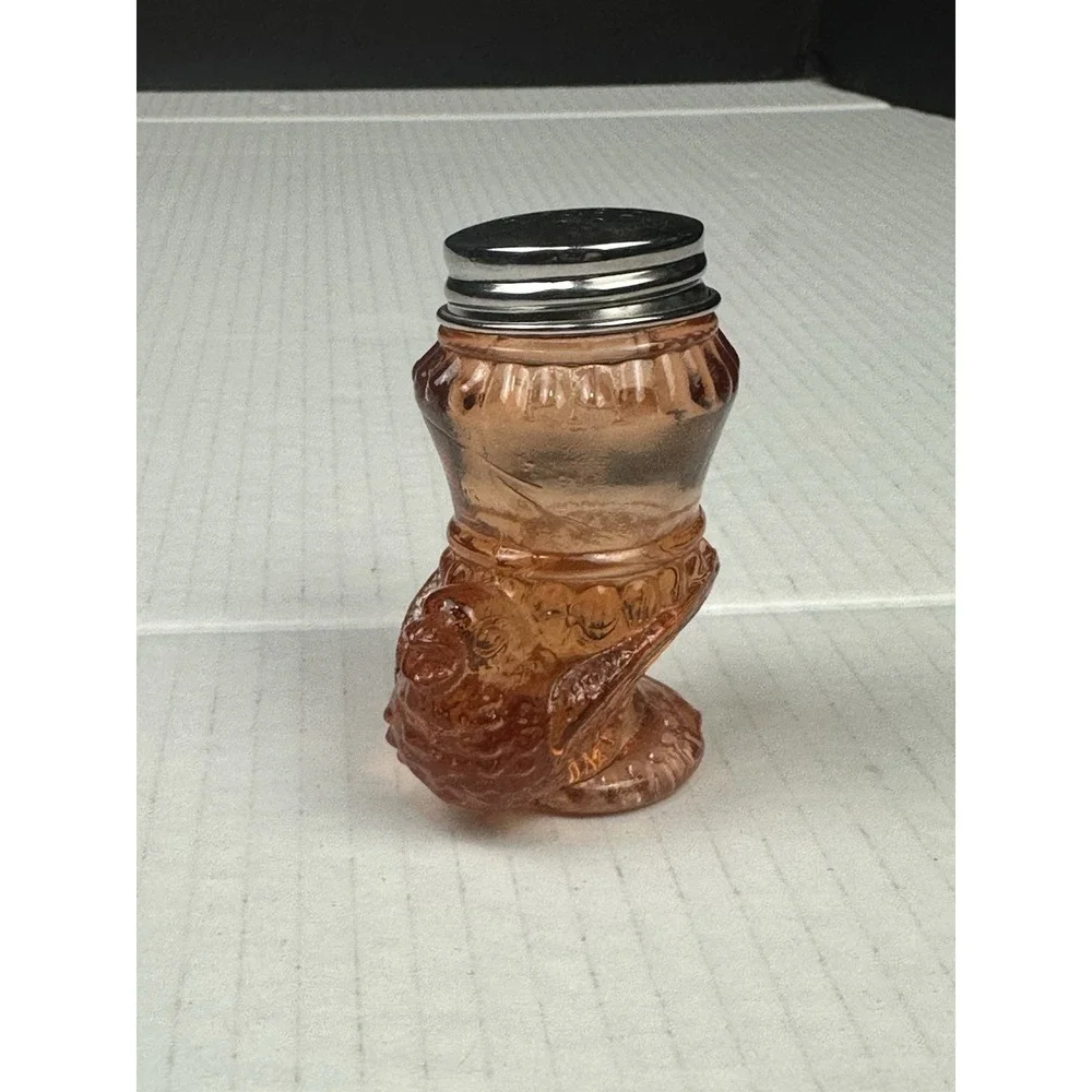 Vintage Degenhart Amber Glass Rooster Salt Shaker Silver Screw On Lid